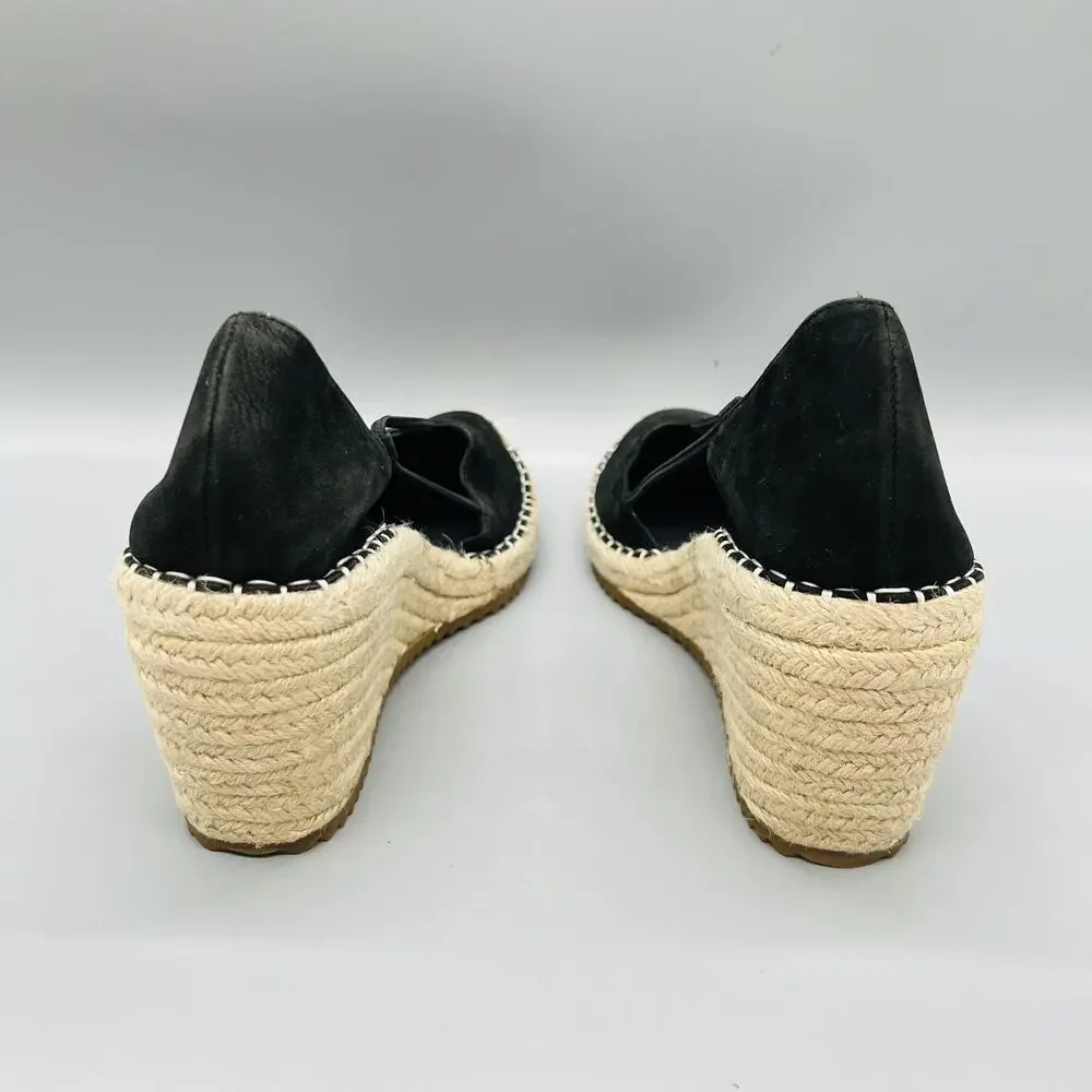 Eileen Fisher Shoes Women 9.5 Black Nubuck Yasmin Espadrille Wedge Heels Slip On